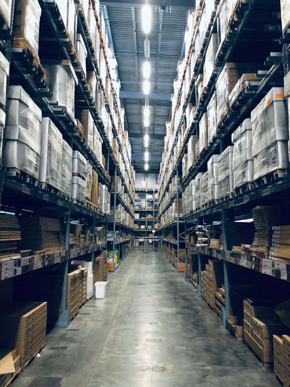 Long aisle in a distribution warehouse